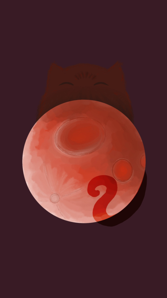 Bluemoon cat, red moon, silhouette cat