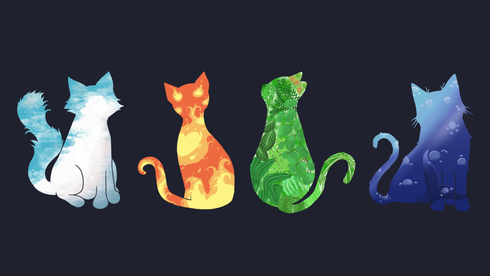 Elemental cats. Air cat. Fire cat. Earth cat. Water cat.